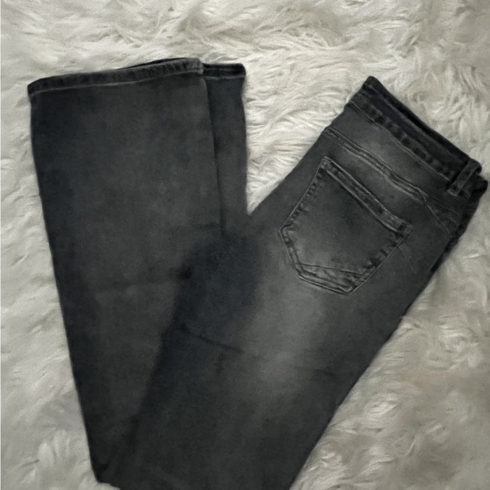 Simple high rise Dark blue/Grey Flare jeans with butt framing